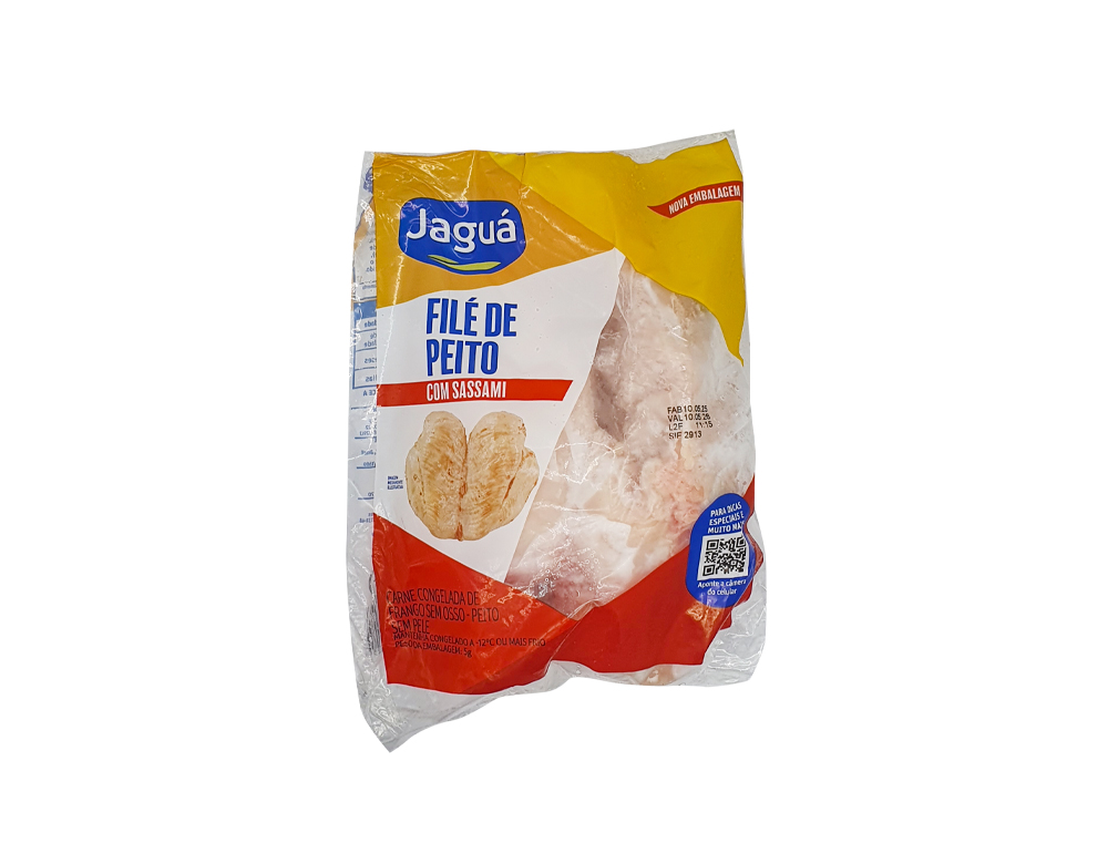 FILÉ DE PEITO DE FRANGO CONGELADO SEM OSSO SEM PELE COM SASSAMI JAGUÁ (CX 20 KG)